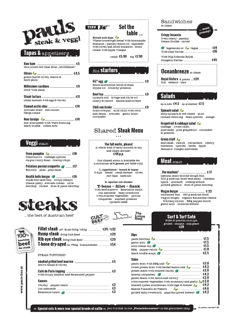 Pauls Menu English 2021 PDF Hamburgers Steak