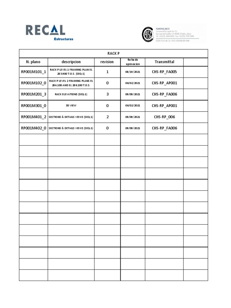 Rack P Framing Plans and Elevations | PDF | Technology & Engineering