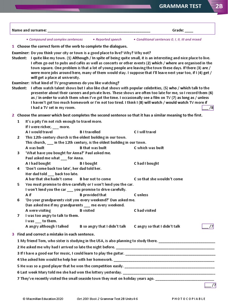Macmillan - Get 200 - Book 2 - NE - Test 2B | PDF