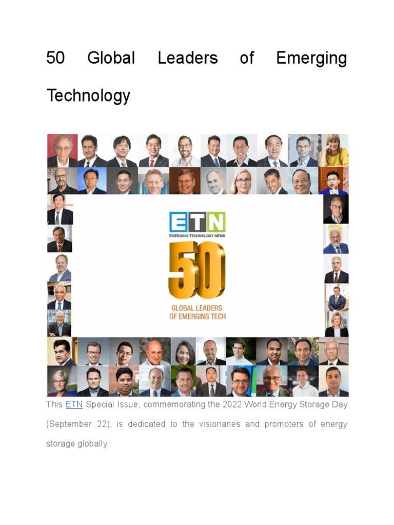 50 Global Leaders of Emerging Technology - ETN | PDF | Sustainable ...