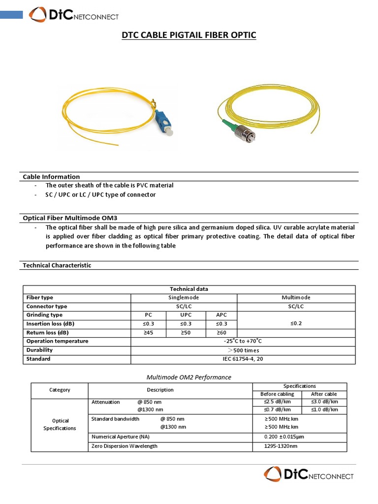 DTC Fiber Optic Cable Specifications | PDF | Optical Fiber | Equipment