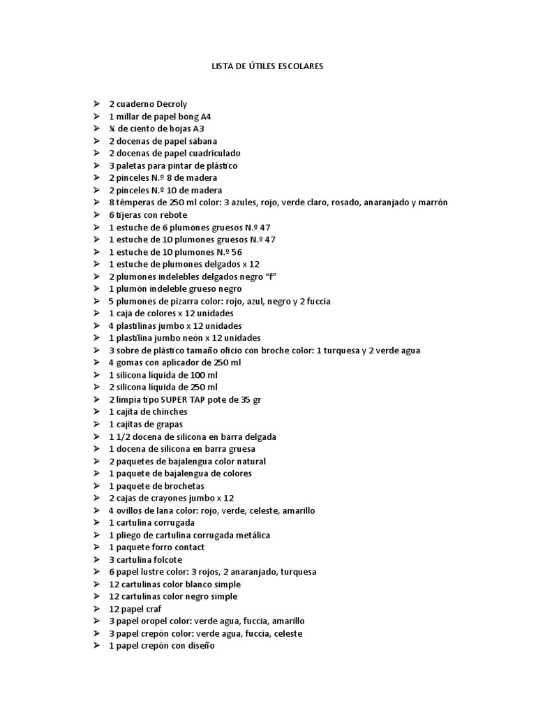 Lista Completa de Útiles Escolares | PDF | Tecnicas | Color