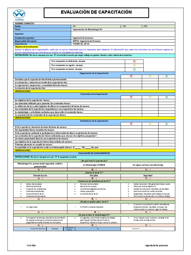 Evaluación de Capacitación 6’s | PDF | Evaluación | Lean Manufacturing