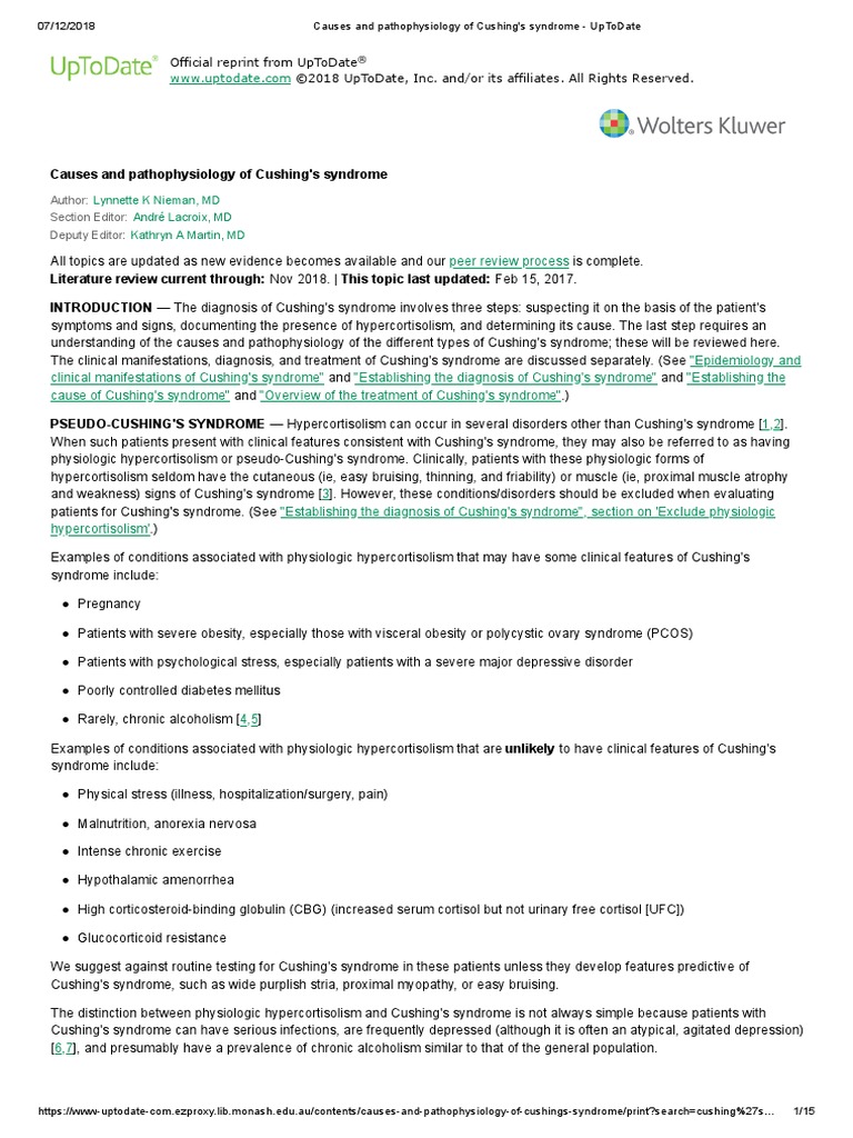 Causes and Pathophysiology of Cushing's Syndrome UpToDate PDF
