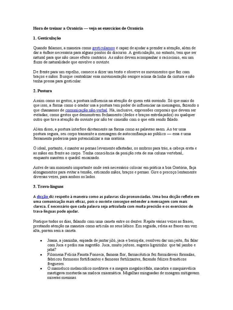 Exercícios Práticos de Oratória | PDF | Palestra | Comunicação