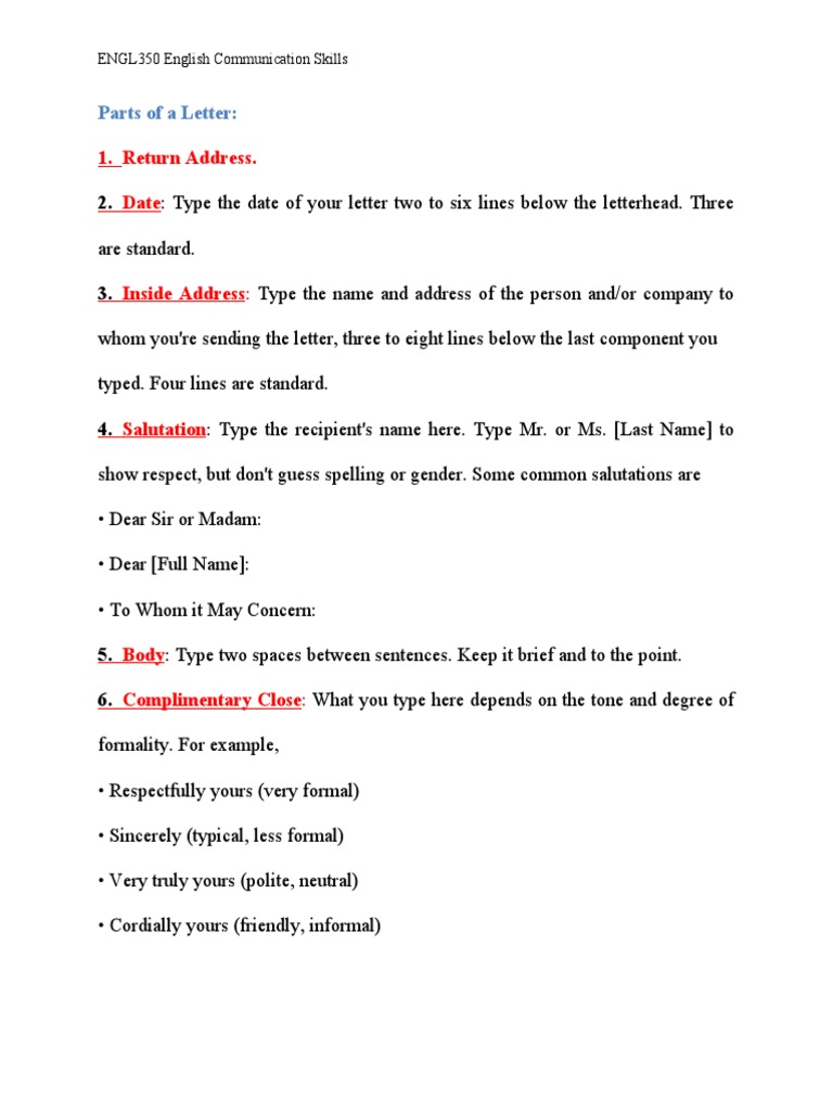Letter Writing Techniques in ENGL350 | PDF