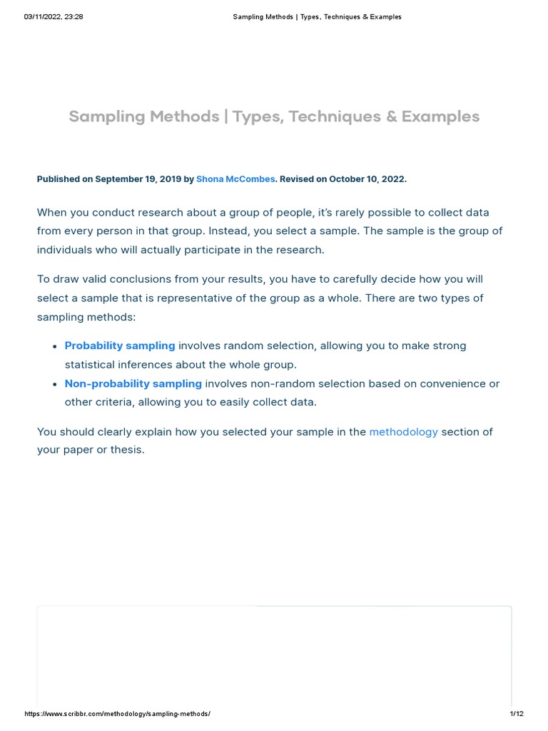 Sampling Methods - Types, Techniques & Examples | PDF