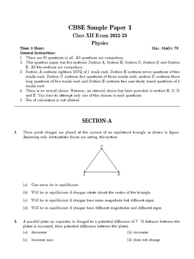CBSE Class 12 Physics Sample Paper 4 | PDF | P–N Junction ...