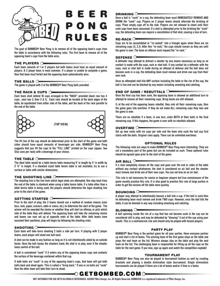 Beer Pong Rules | PDF | Table Tennis | Games Of Physical Skill