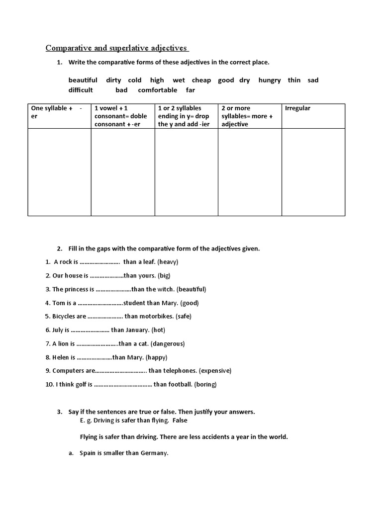 Comparative and Superlative Exercises | PDF | Linguistics | Languages