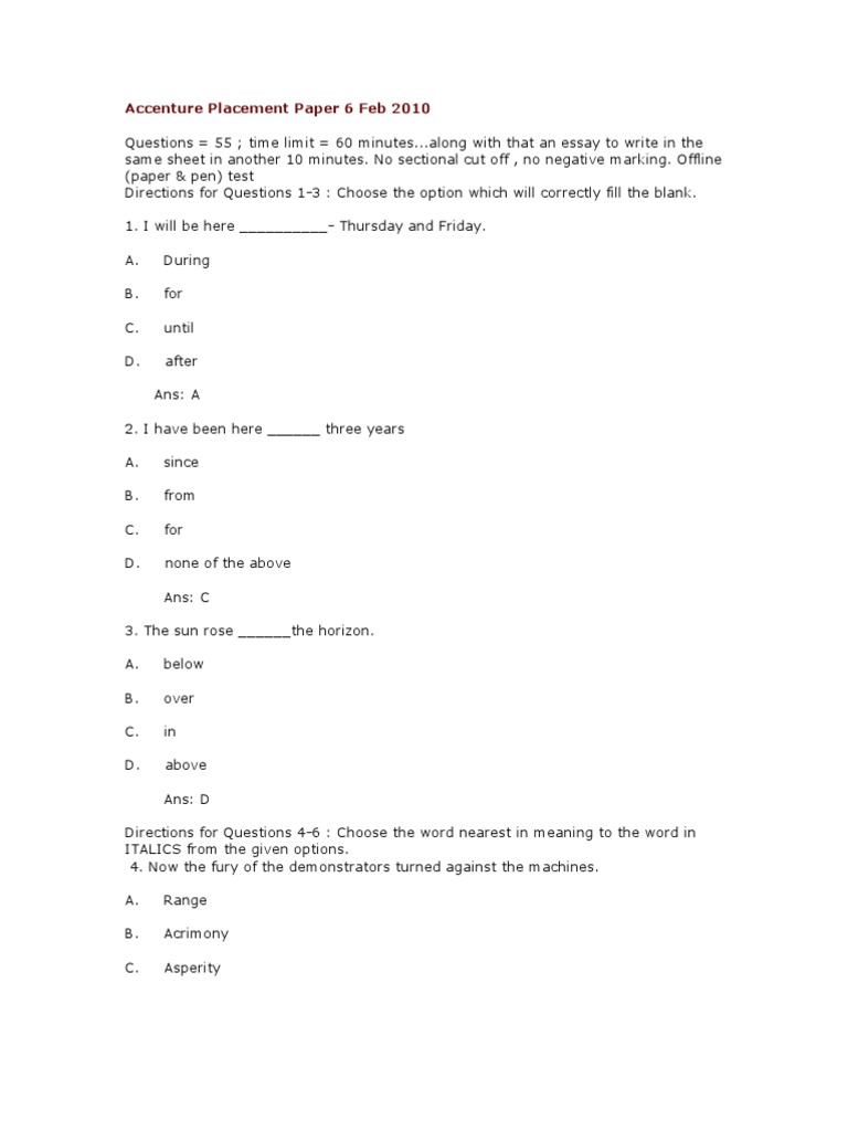 Accenture Placement Paper 6 Feb 2010 | PDF