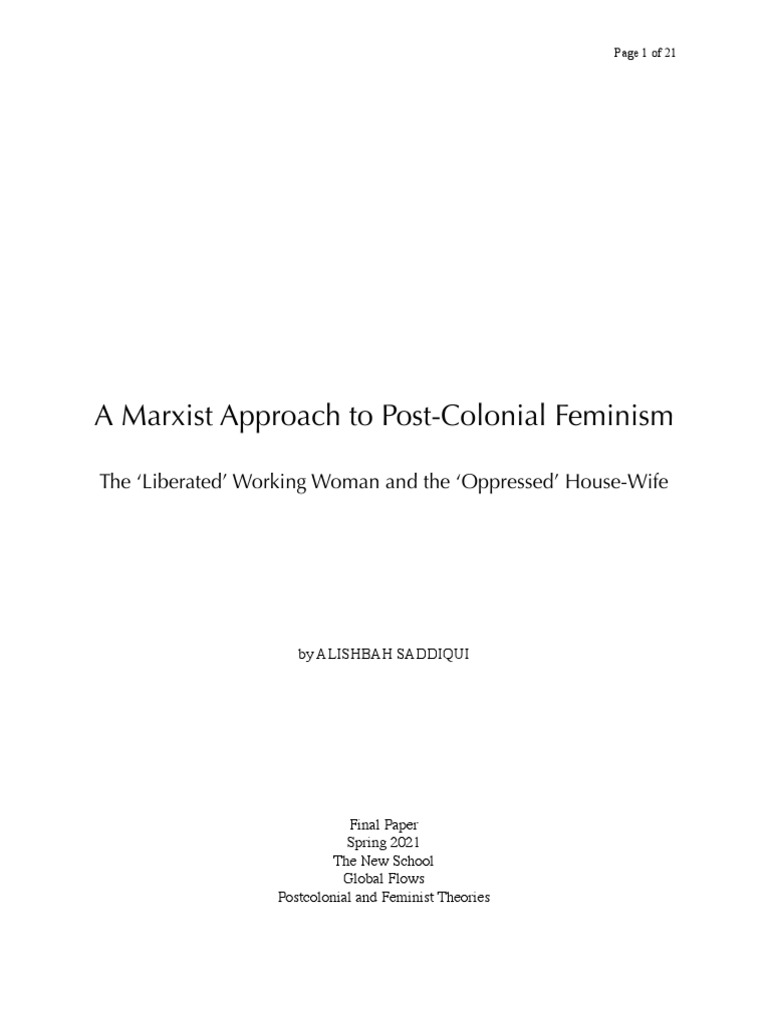 A Marxist Approach To Post Colonial Feminism | PDF | Feminism | Gender ...