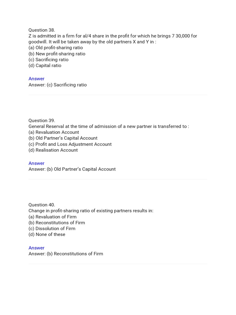 Partnership Admission and Reconstitution Quiz | PDF | Partnership ...