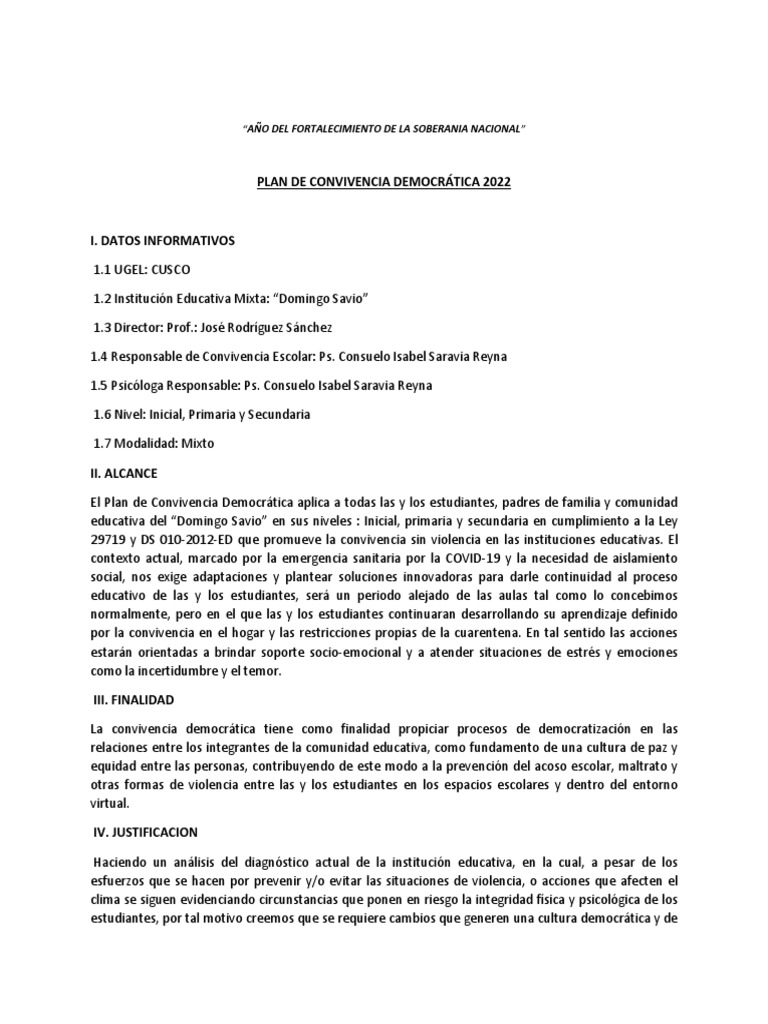 Plan de Convivencia Escolar 2022 | PDF | Violencia | Abuso infantil