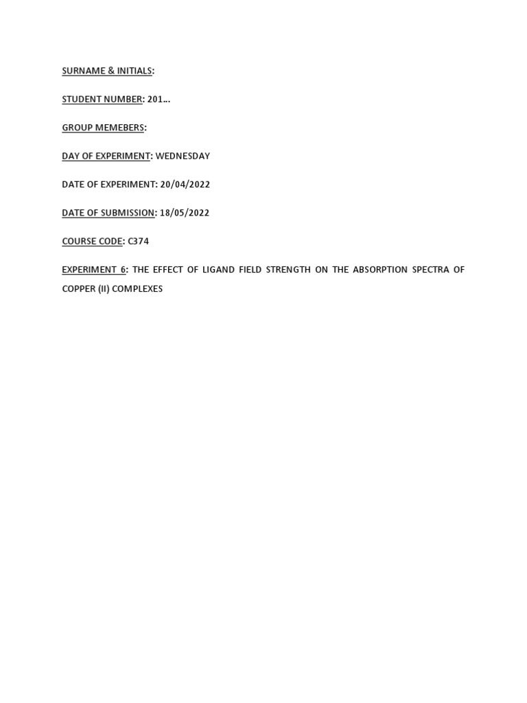 The Effect of Ligand Field Strength On The Absorption Spectra of Copper