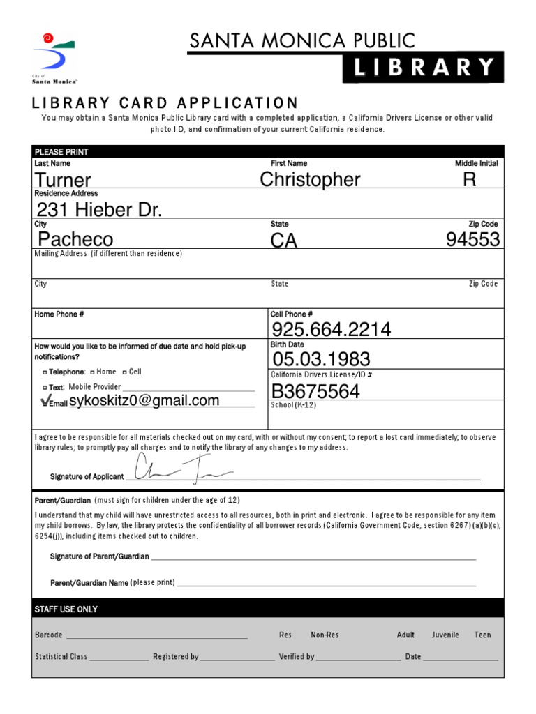 Library Card Application 2018 | PDF | Libraries | Communication