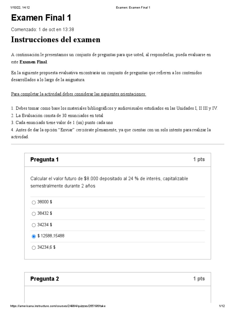 Examen Final de Matemática Financiera | PDF | Amortización (Negocio ...