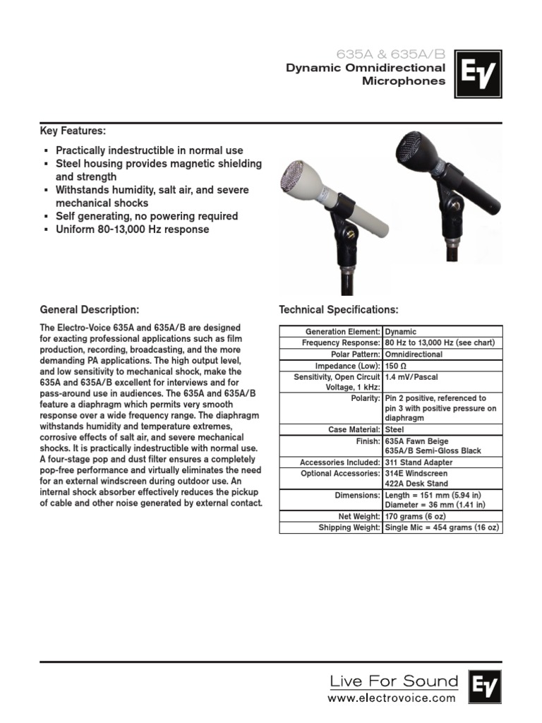 ElectroVoice 635A (Trascinato) 2 PDF Microphone Electricity