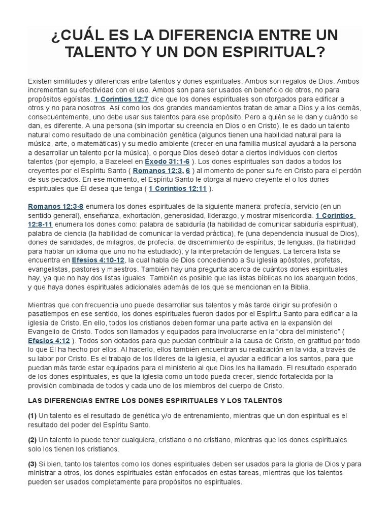 Diferencias entre Dones y Talentos | PDF | Iglesia cristiana | espíritu ...