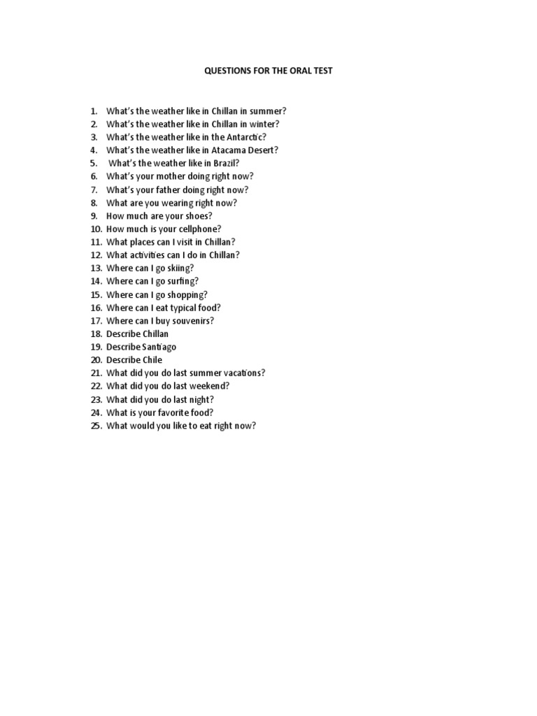 Questions For The Oral Test English 2 | PDF | Travel