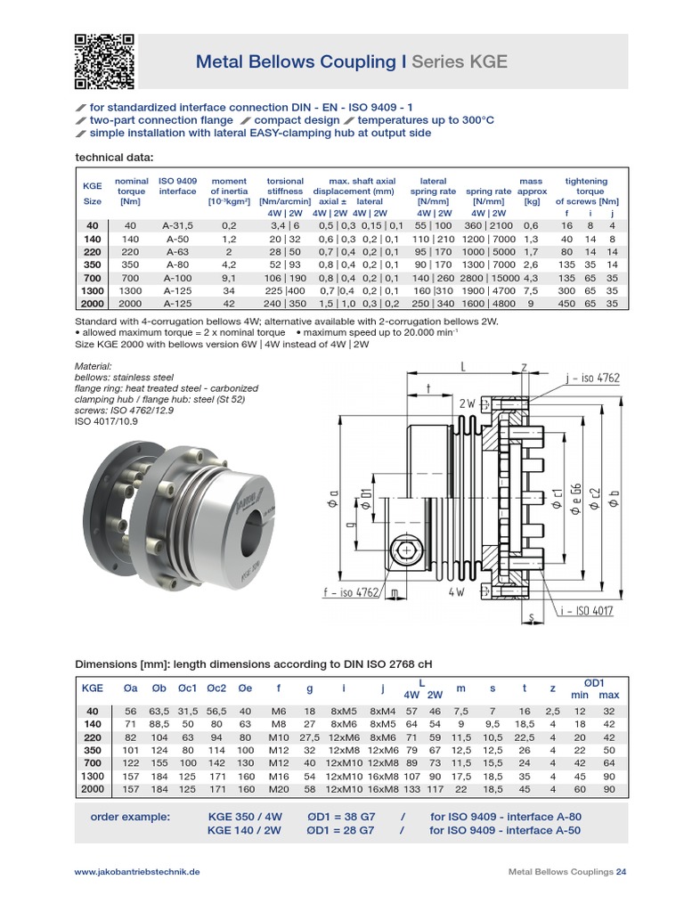Metal Bellows Coupling Series KGE PDF Screw Mechanical Engineering
