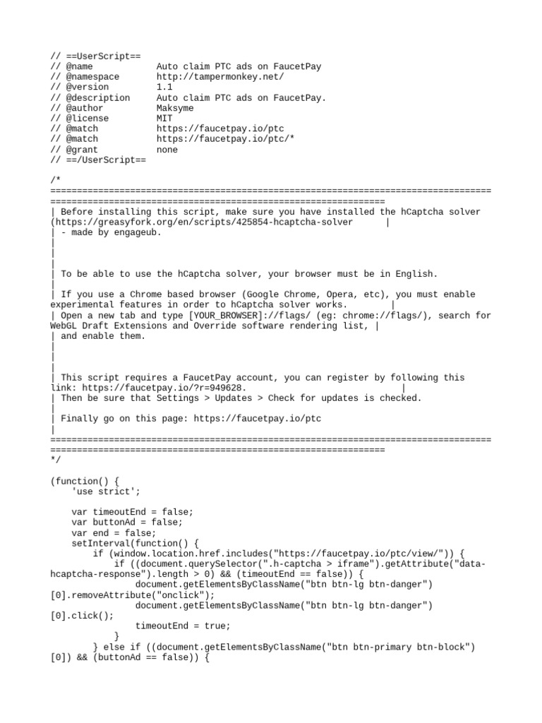 Auto Claim PTC Ads Script for FaucetPay | PDF | Computing | Internet
