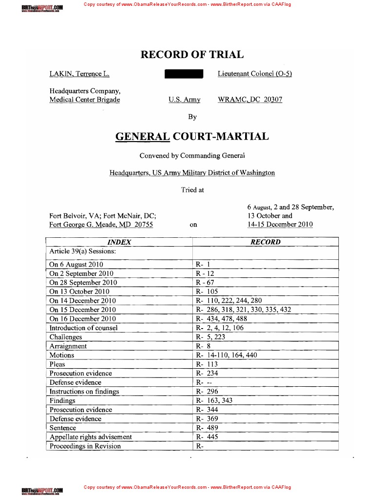 LTC Terry Lakin CourtMartial Trial Transcript of Proceedings