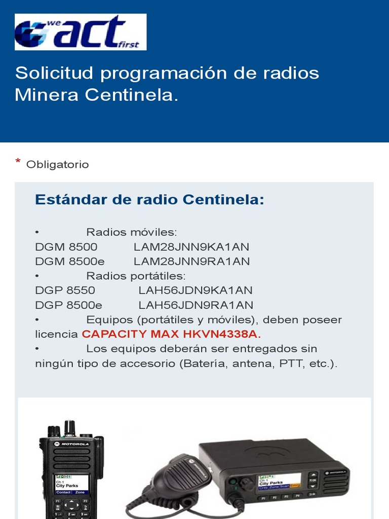 Solicitud Programación de Radios Minera Centinela PDF