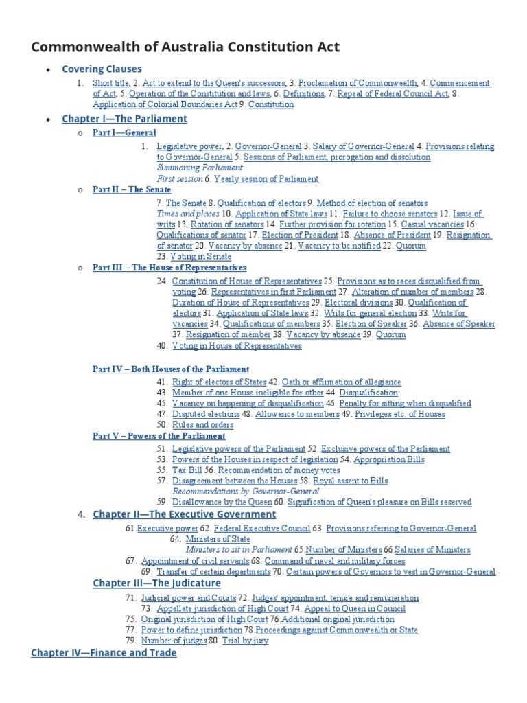 Commonwealth of Australia Constitution Act PDF Public Law