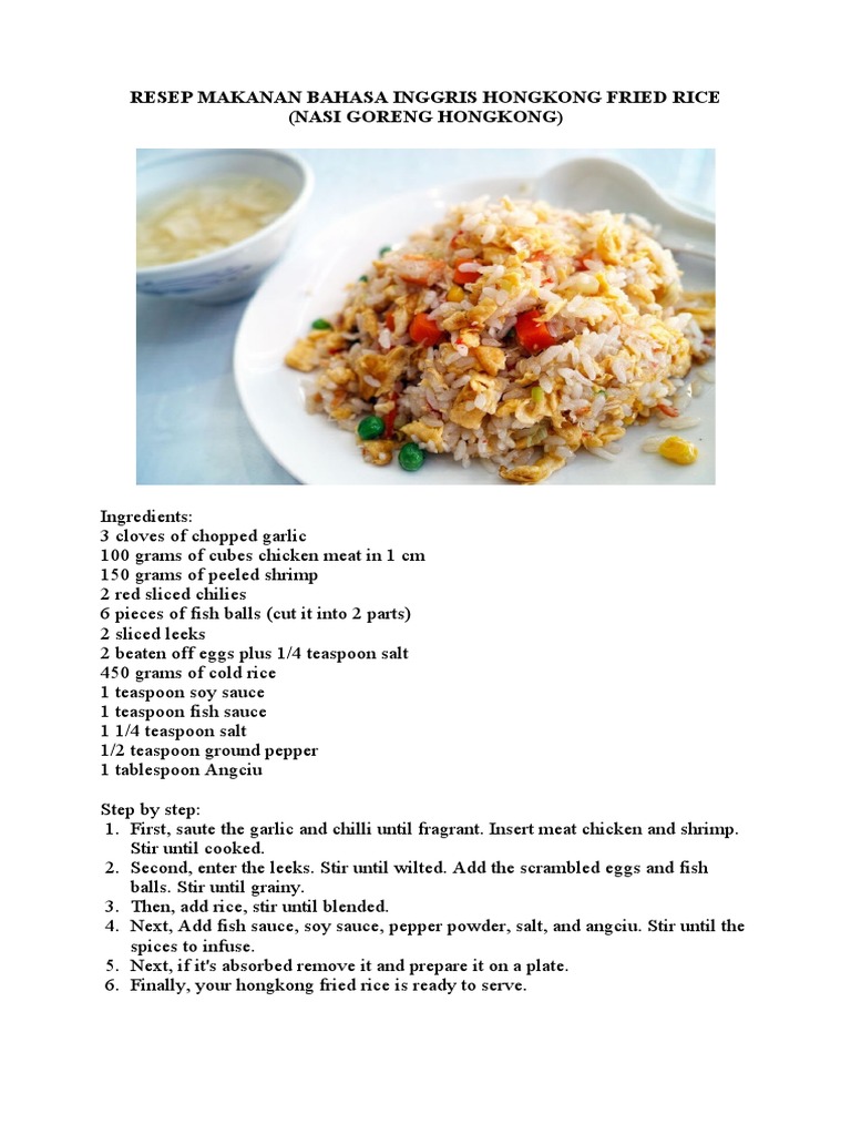 Resep Makanan Bahasa Inggris Hongkong Fried Rice | PDF | Memasak