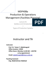 MDP408a Production & Operations Management Facilities Planning Lecture 01