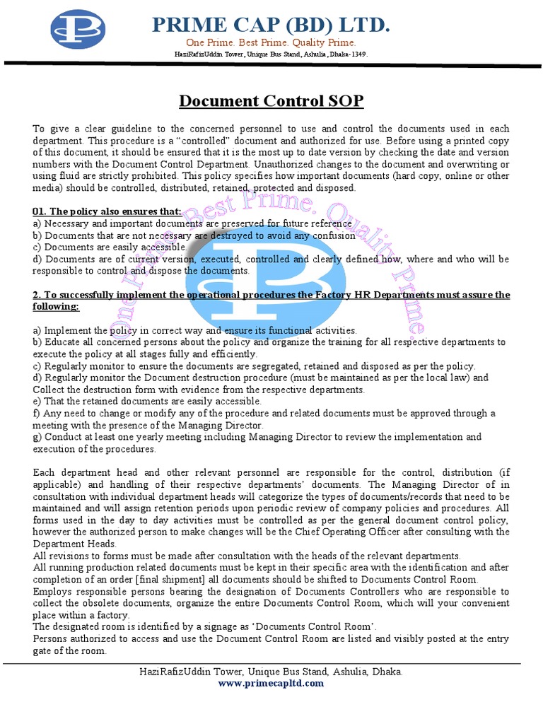 Document Control SOP PDF Policy Audit