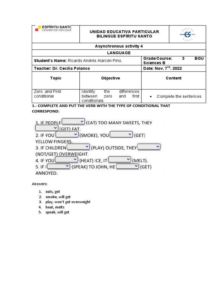 Zero and First Conditional Exercises | PDF