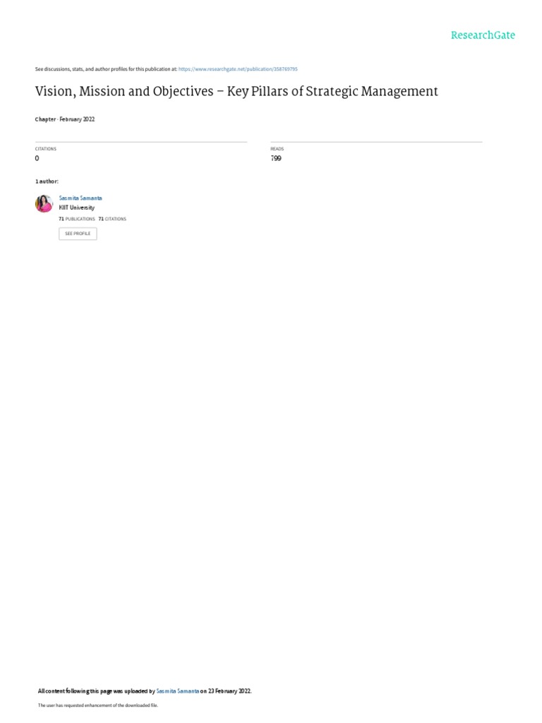 Vision Mission and Objectives Key Pillars of Strategic Management | PDF ...