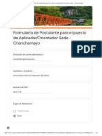 Formulario de Postulante para El Puesto de Aplicador - Orientador Sede - Chanchamayo