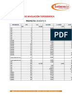 Tabla nivelación topográfica proyecto Divento II