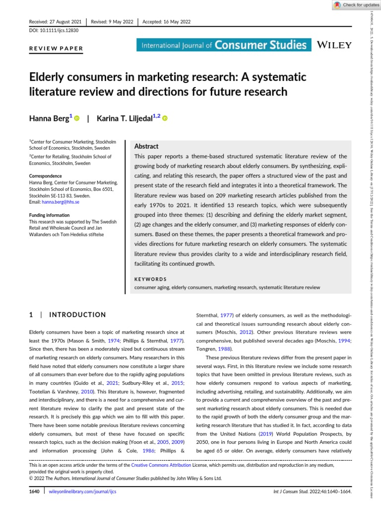 Elderly Consumers in Marketing Research A Systematic Literature Review ...
