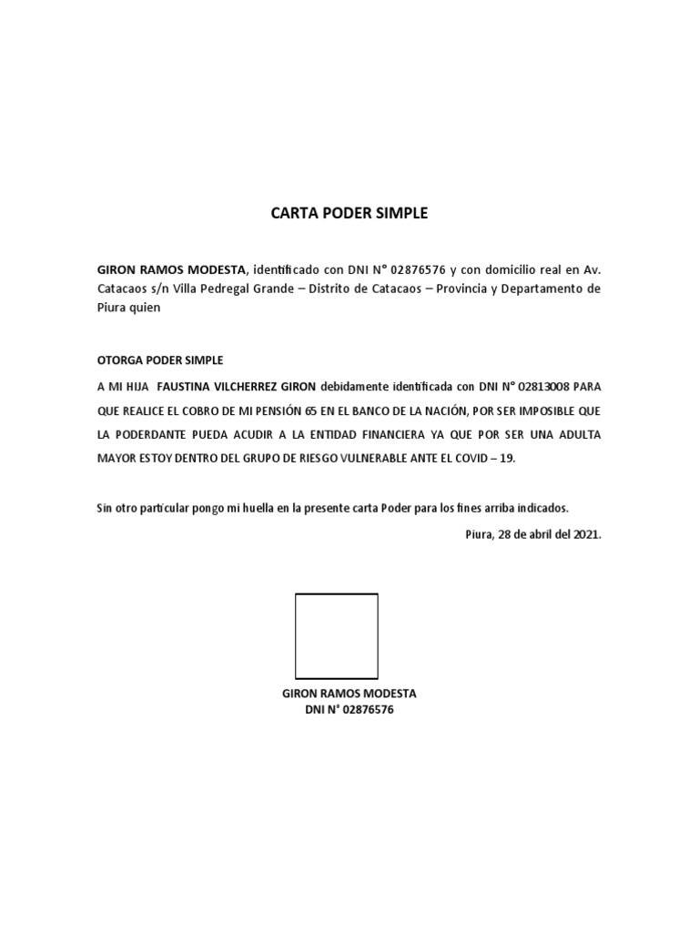 Carta Poder Simple Yojaira | PDF