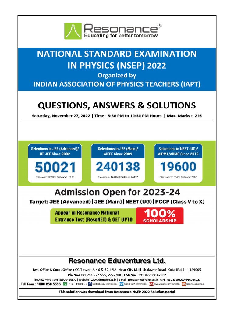 NSEP 2022 Question Paper and Solutions | PDF | Radioactive Decay ...