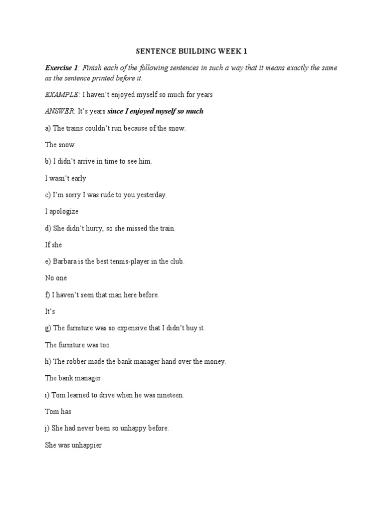 Sentence Building Exercises for Beginners | PDF | Language Arts ...