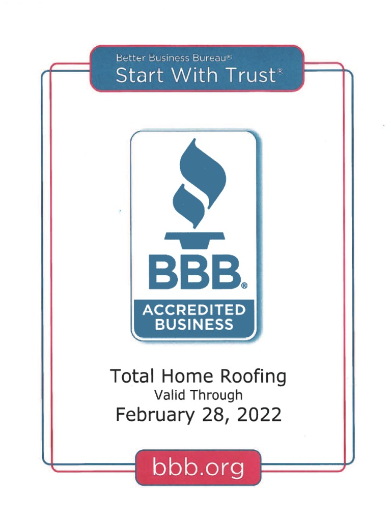 Total Home Roofing BBB Certificate PDF