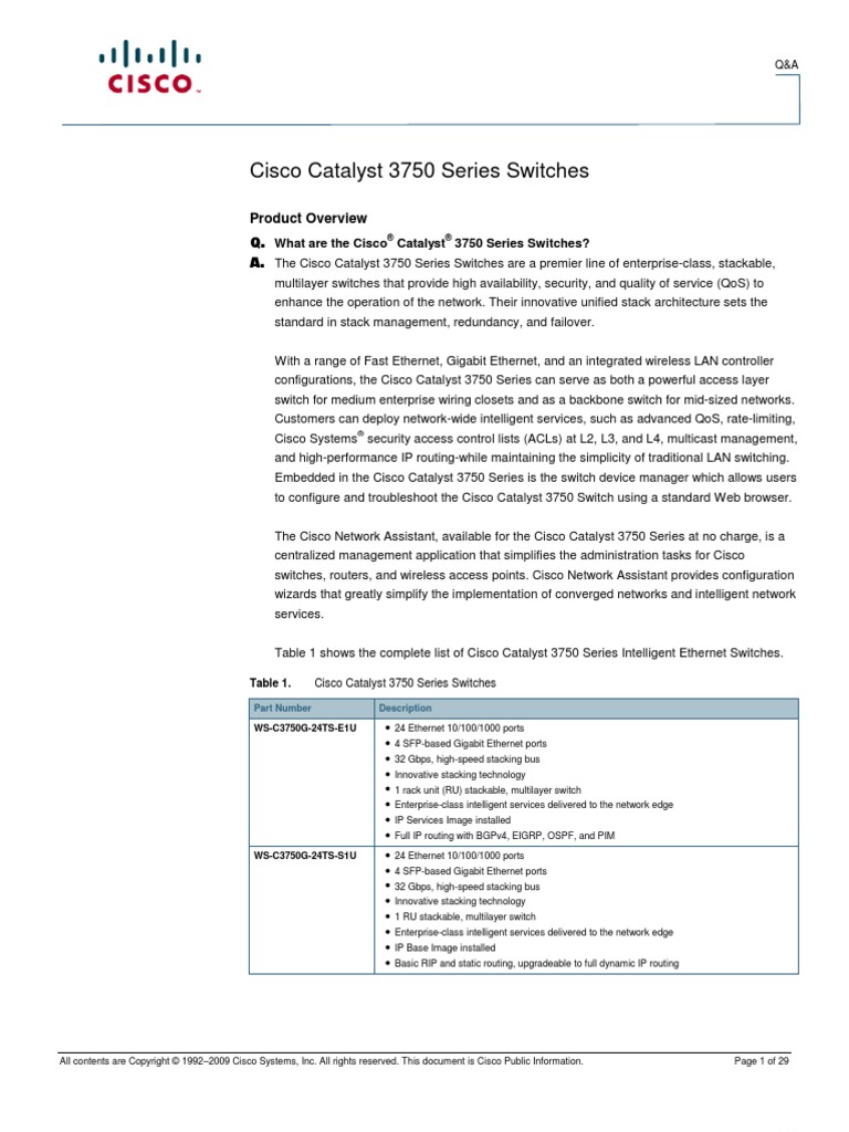 Cisco Catalyst 3750 Q&A. | PDF | Computer Network | Network Switch