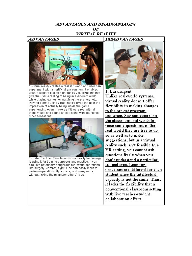 Advantages and Disadvantages PDF Virtual Reality Cognitive Science