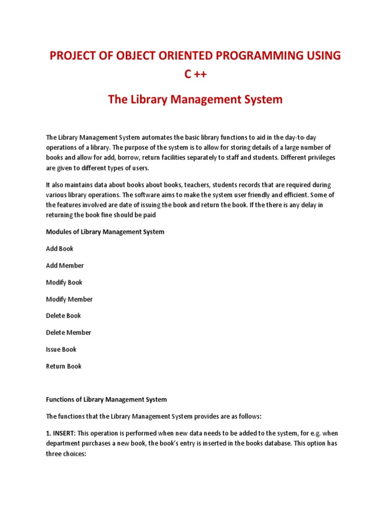 Object Oriented Programming Using C++ Microproject The Library ...