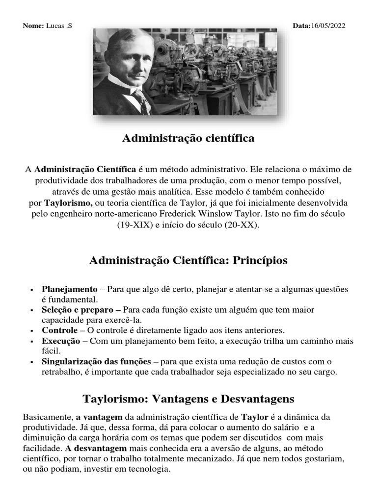 Princípios da Administração Científica de Taylor | PDF | Carreira e ...