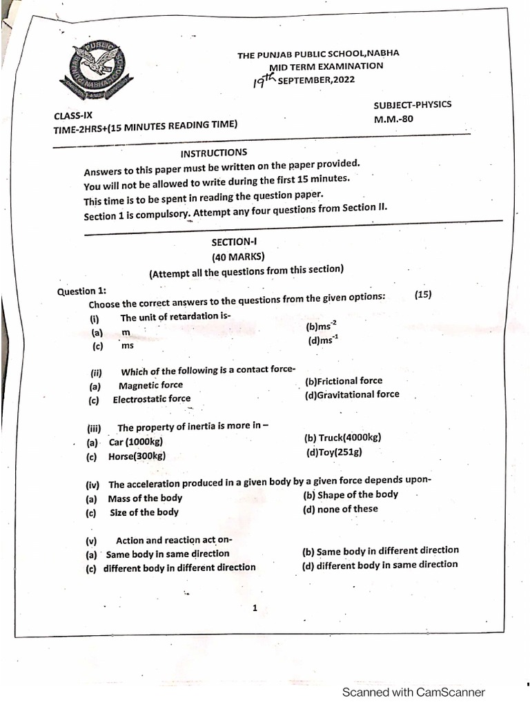 Mid Term Class 9 | PDF