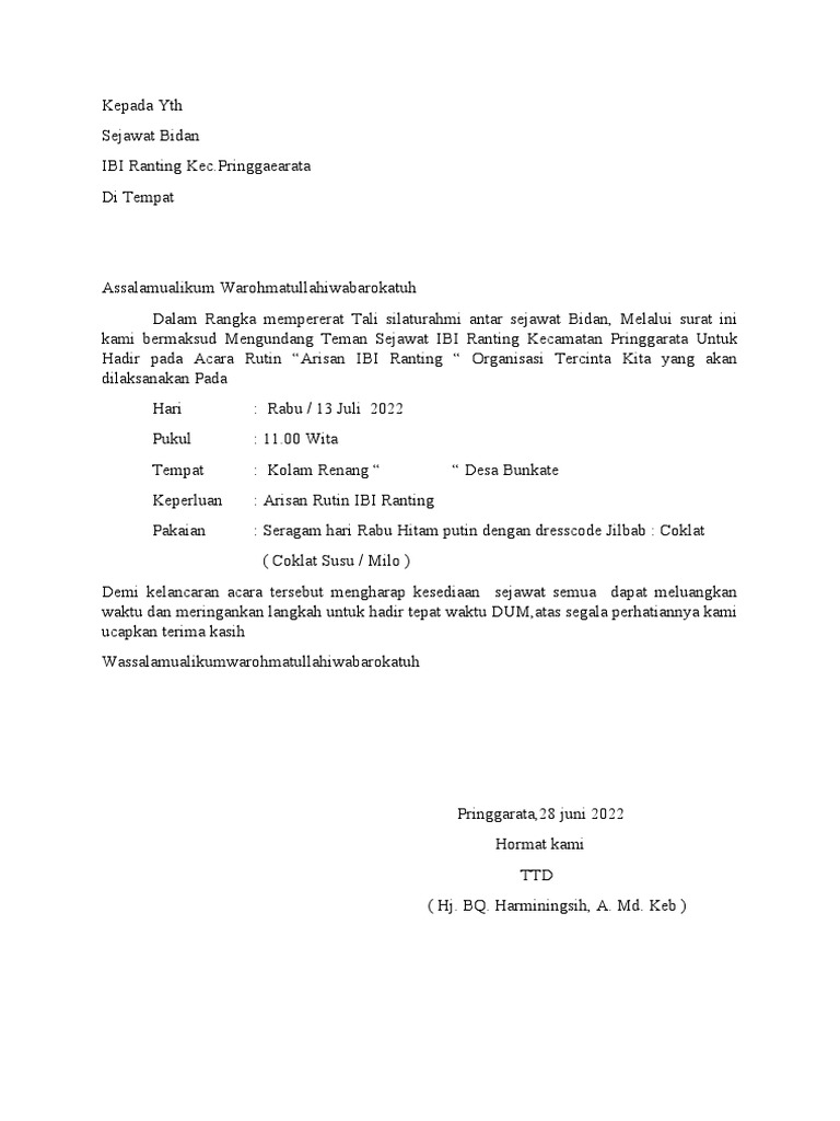 Surat Undangan Arisan IBI | PDF
