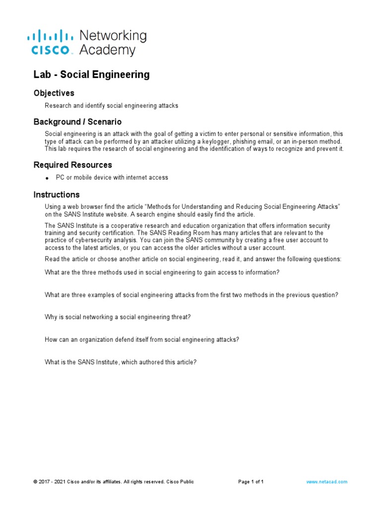 Social Engineering Lab Overview | PDF