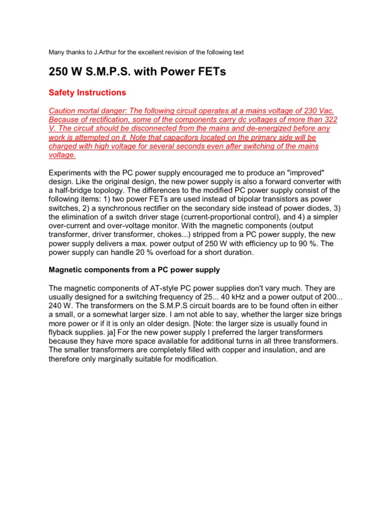SMPS Power Supply Circuit Overview | PDF | Power Supply | Rectifier