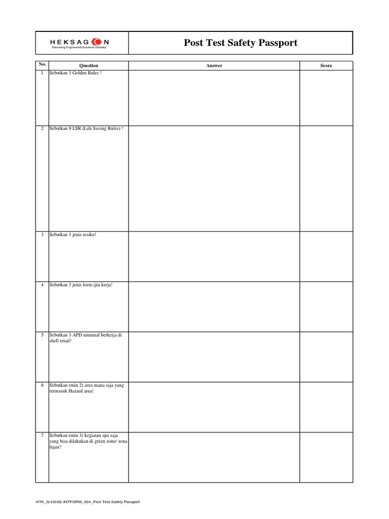 Ujian Paspor Keselamatan HSSE | PDF